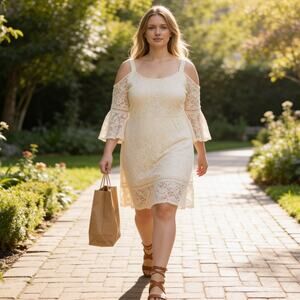 Cato Fashions Cold Shoulder Lace Swing Dress Midi Length Women's Plus 14W